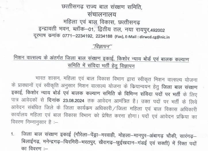 CG Mahila Bal Vikas Bharti 2024