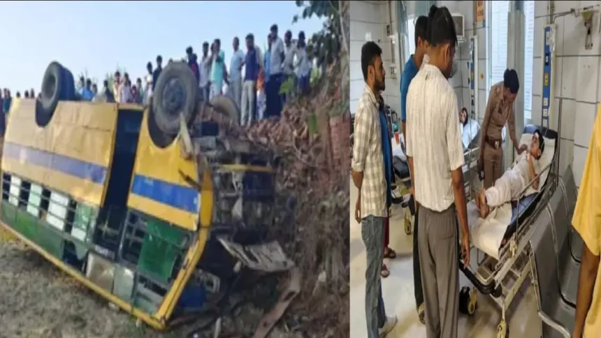 A school bus lost control and overturned into a ditch in the Rohta area of Meerut injuring a dozen 1793174400